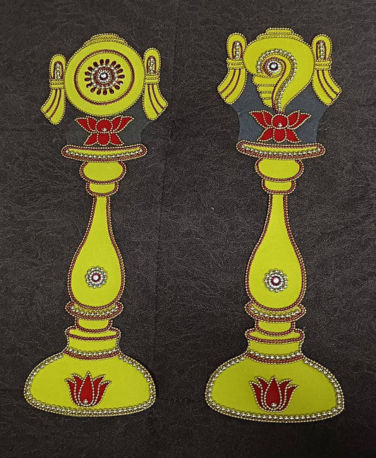 Decorative Handmade Rangoli - Lamp with Shankha Chakra