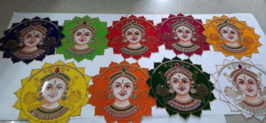 Decorative Hand made Rangoli - Navaratri Devi face design in 9 colours